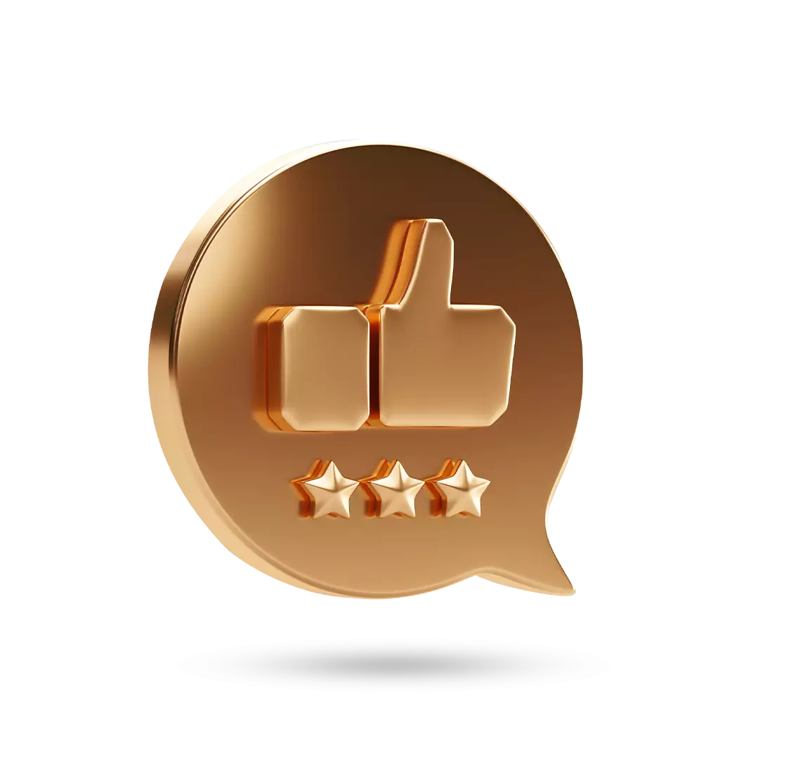 Website Relaunch 3 Goldener Daumen hoch mit 3 Sterne Bewertung in Sprechblase