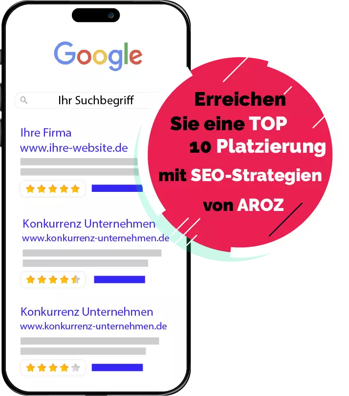 Erreichen Sie eine TOP 10 Platzierung mit SEO Strategien von AROZ Webdesign und SEO. Tipps und Techniken zur Optimierung Ihrer Website für bessere Suchmaschinenrankings.